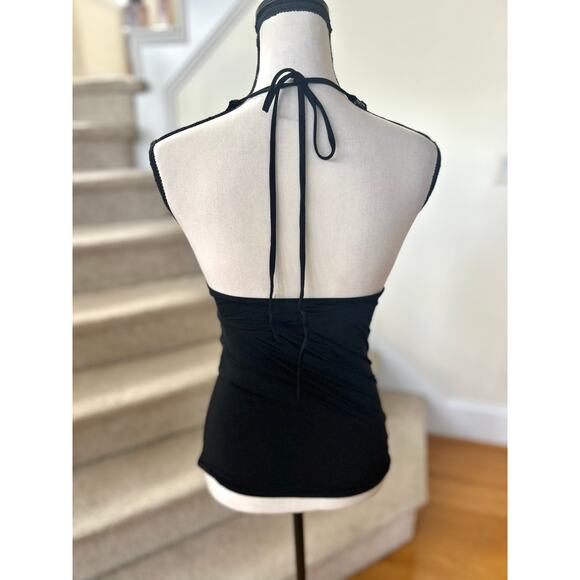 Vintage Y2K Whimsygoth Fairy Lace Beaded Coquette Black Halter Tank - Picture 2 of 7